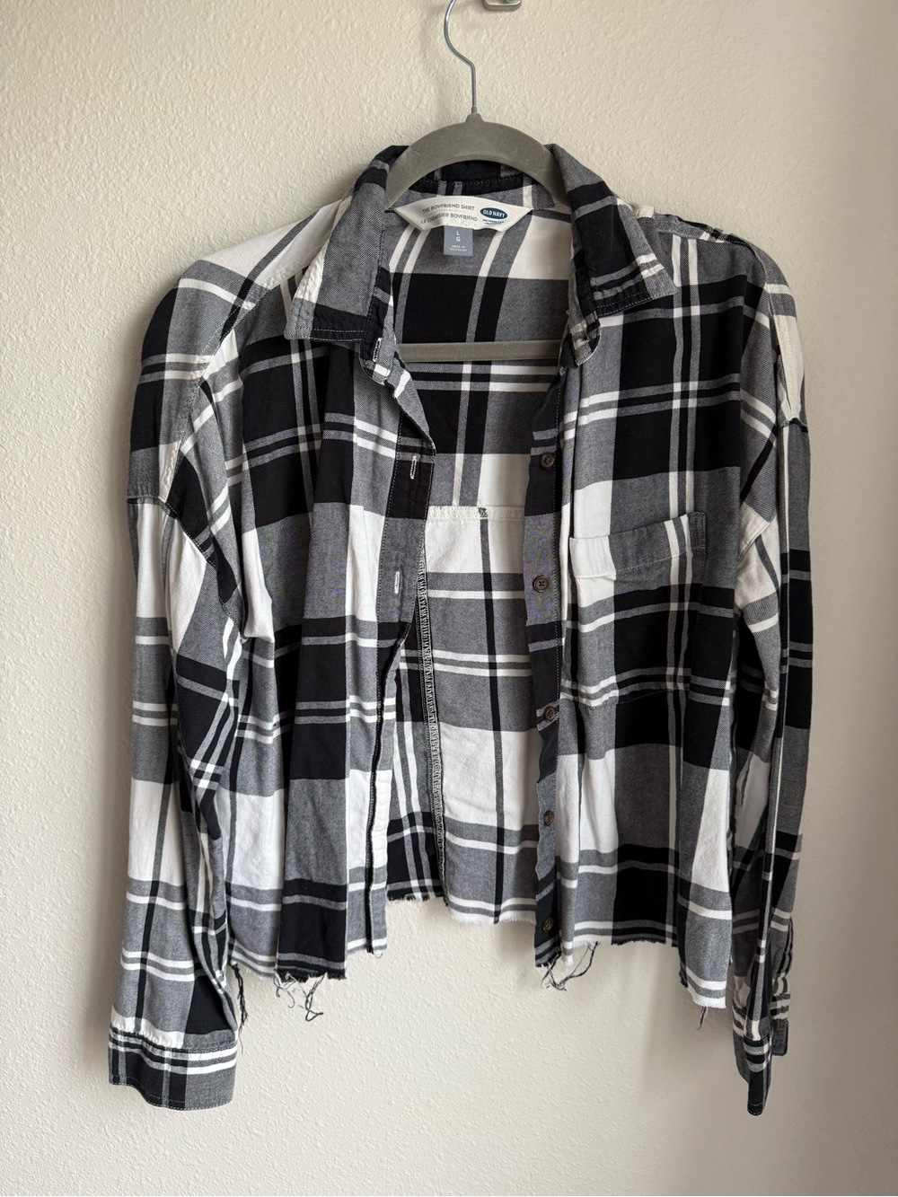 Old Navy Black and White Plaid Boyfriend Shirt